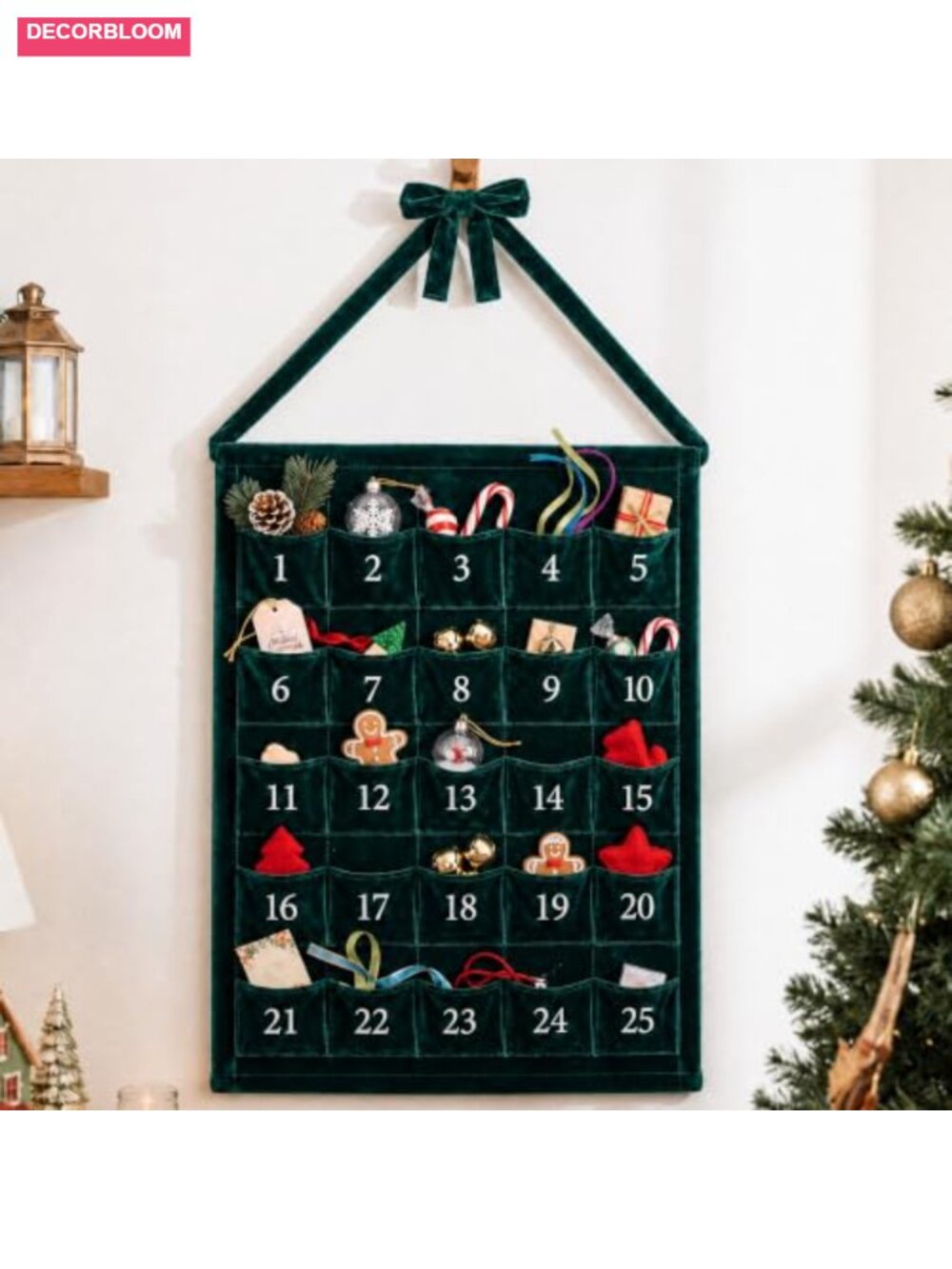 Velvet Christmas Advent Calendar 25 Pockets Hanging Countdown Wall Decor